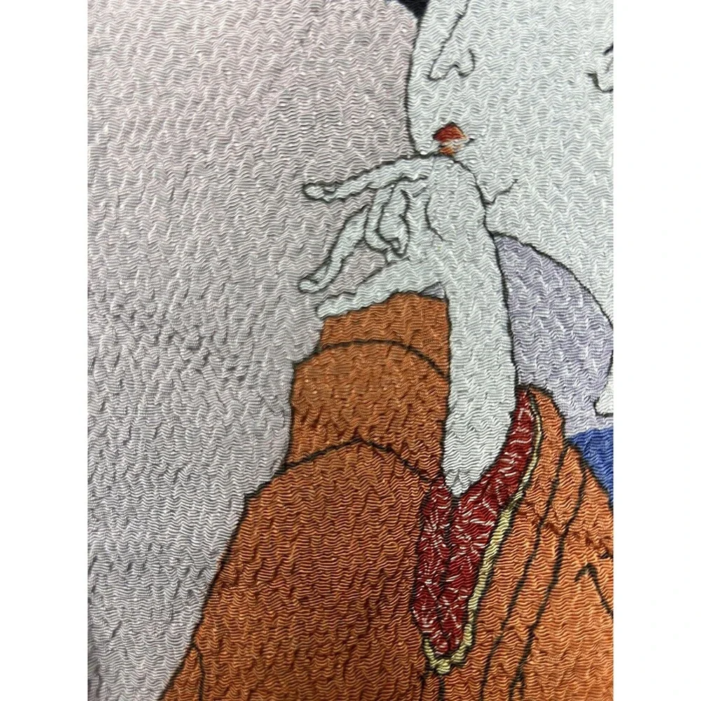 Handmade Japanese Geisha Woman Embroidery Tapestry Panel Orange Kimono Medium